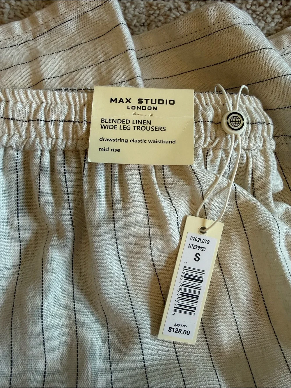 Max Studio Women’s Cream Pinstripe Wide-Leg Pants